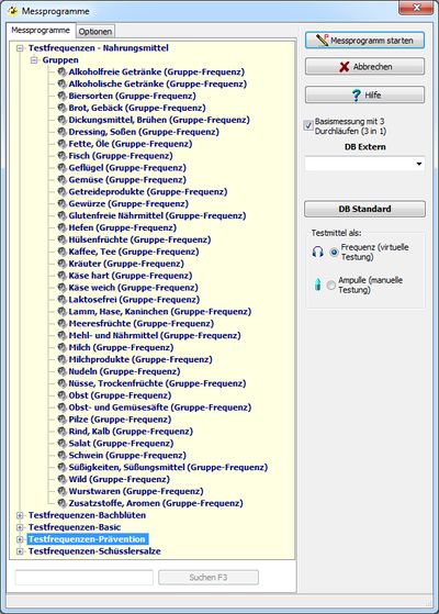 Testfrequenzen-Nahrungsmittel